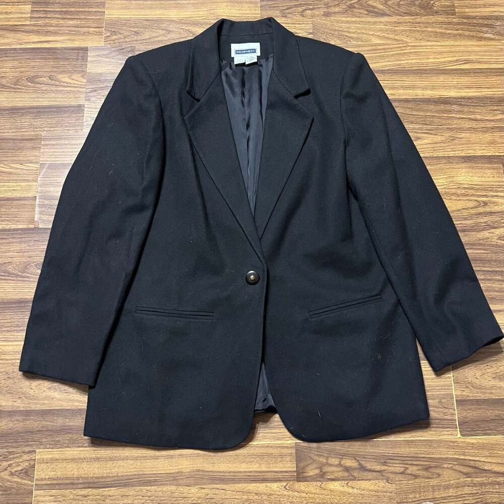 Vintage Prophecy Size 14 - 100% Wool Black Blazer Jacket Coat